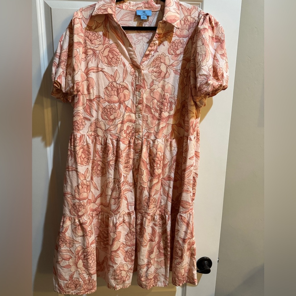 CeCe Linen Blend Pink White Floral Dress sz 2XL